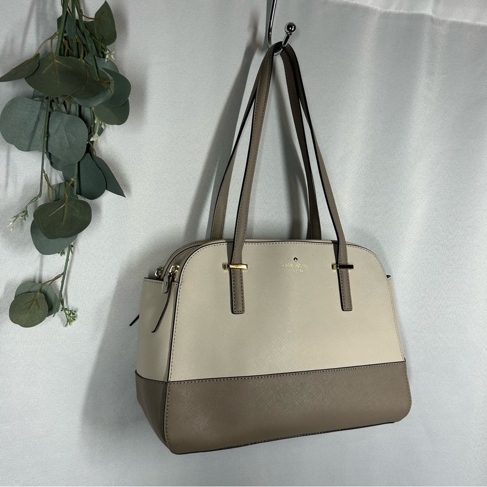 Kate Spade | Leather Shoulder Bag Purse Beige Brown White Minimalist Handbag - Picture 3 of 16